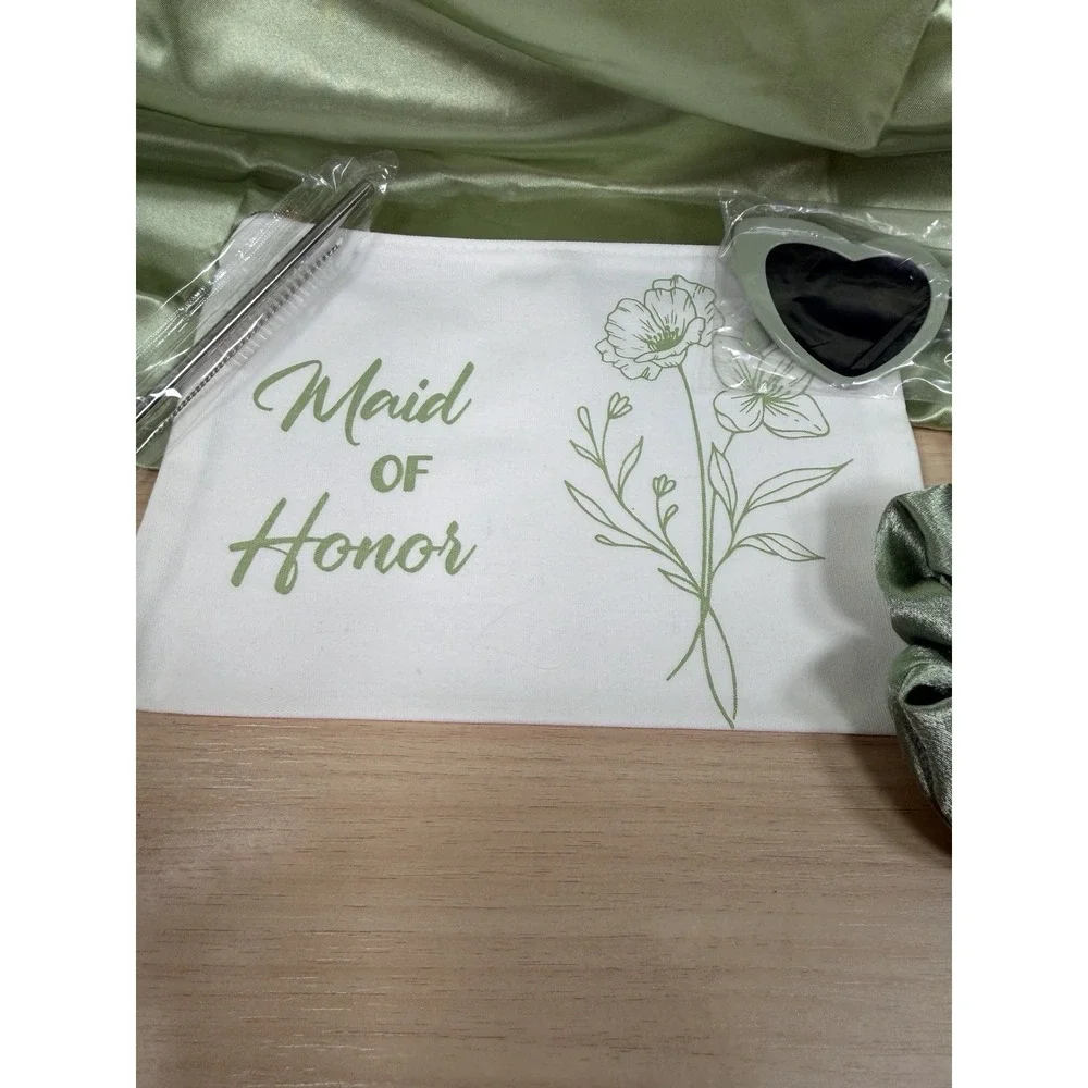 Maid‎ Of Honor Gift Set Sage Green Stainless Steel Tumbler / Pen / Hair Tie